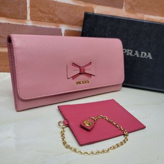 プラダ(PRADA)の美品 希少PRADA☆鑑定済☆サフィアーノ リボン ピンク プラダ財布(財布)