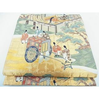 平和屋1■六通太鼓柄袋帯　平安人物風景文　金糸　逸品　CAAC0066in(帯)