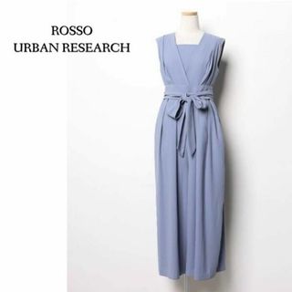 アーバンリサーチ(URBAN RESEARCH)のウエストマークでスタイルアップ♪　サッシュベルト付きロンパース　フリー　ブルー(ロングワンピース/マキシワンピース)