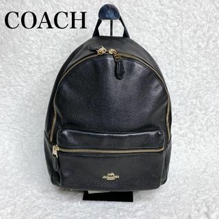 コーチ(COACH)の極美品　coach リュック　コーチ　ブラック　レザー　レディース　ファスナー(リュック/バックパック)