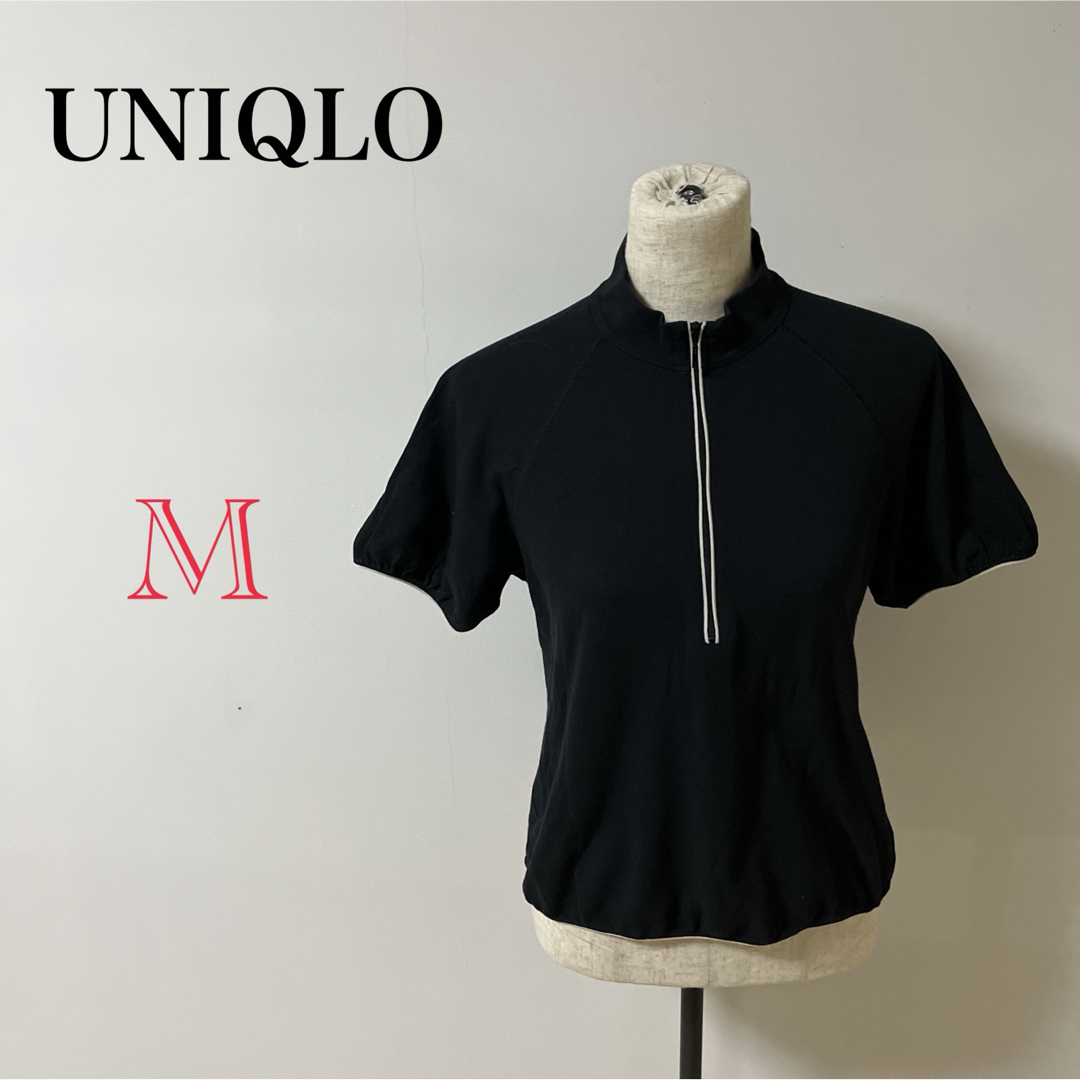UNIQLO(ユニクロ)の【UNIQLO】　レディース　ブラック　シャツ　ジャージ　半袖　トップス レディースのトップス(シャツ/ブラウス(半袖/袖なし))の商品写真