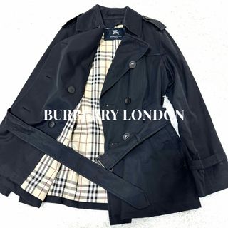 バーバリー(BURBERRY)のバーバリーロンドン　トレンチコート　ミドル丈　ノバチェック　ブラック  ベルト(トレンチコート)