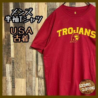 メンズ 半袖 Tシャツ USC フットボール レッド M USA古着 90s(Tシャツ/カットソー(半袖/袖なし))