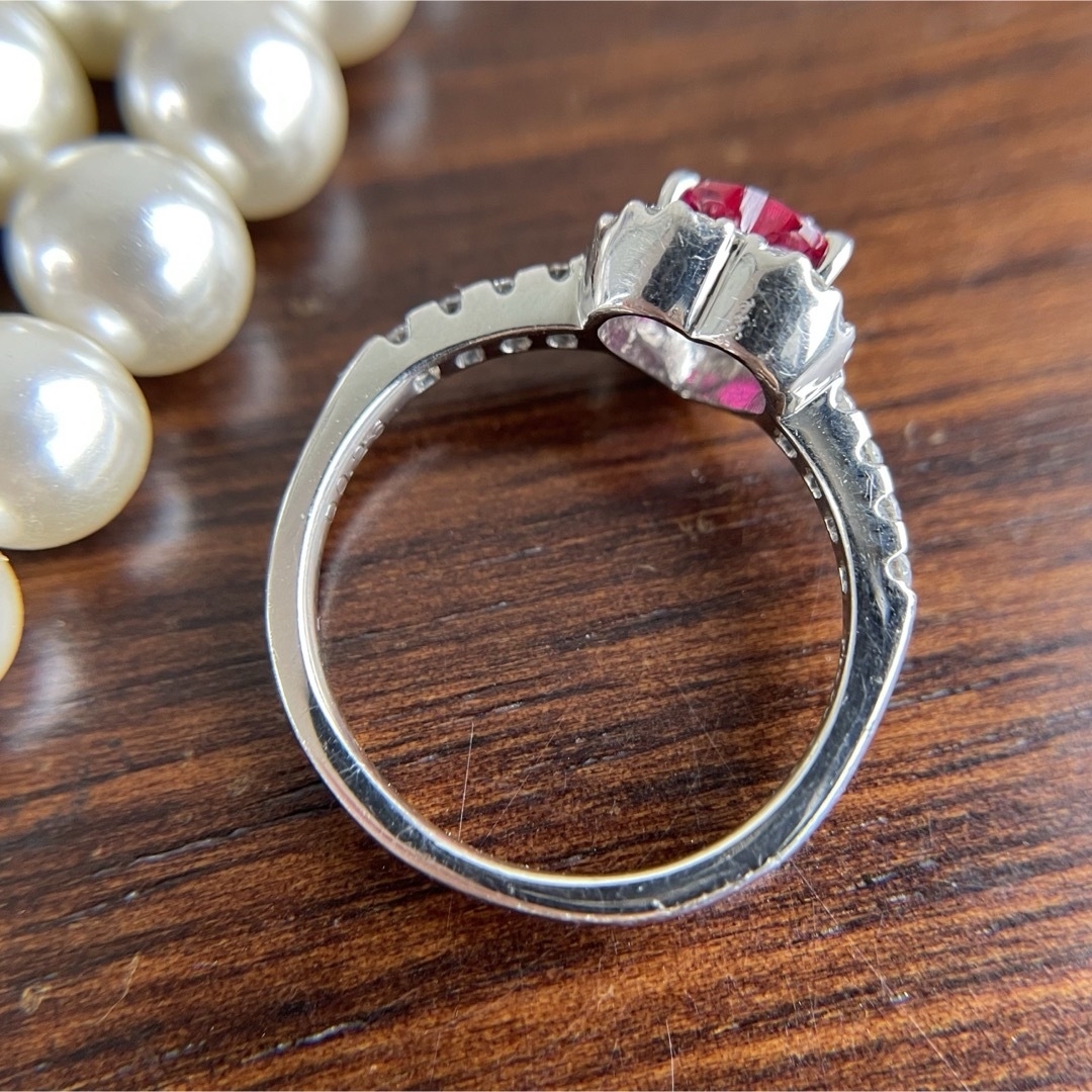 ★キラキラ✨ Pt900 ルビー ハート 取り巻きダイヤ 10号 4g  指輪 レディースのアクセサリー(リング(指輪))の商品写真