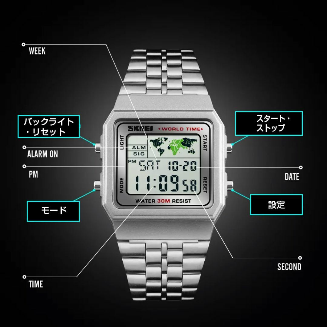 30m防水 ダイバーズウォッチ デジタル腕時計 スポーツジョギング ブラック黒Q メンズの時計(腕時計(デジタル))の商品写真