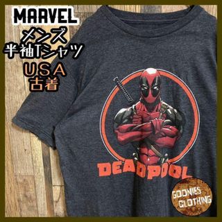 デッドプール マーベル キャラクター アメコミ Tシャツ USA古着 半袖 灰色(Tシャツ/カットソー(半袖/袖なし))