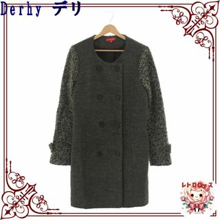 Derhy デリ コート ノーカラー 袖 切替 レディース グレー M ウール(ロングコート)