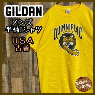 ギルダン メンズ 半袖 Tシャツ イエロー 虎 アニマル USA古着 90s(Tシャツ/カットソー(半袖/袖なし))