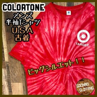 カラートーン タイダイ 染め 3XL Tシャツ 半袖 レッド ビッグサイズ 古着(Tシャツ/カットソー(半袖/袖なし))