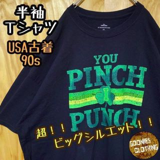 USA古着 90s ブラック 黒 クローバー 半袖 Tシャツ パトリックデイ(Tシャツ/カットソー(半袖/袖なし))