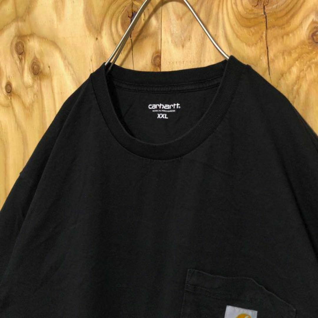 ポケット ワンポイント ブラック USA古着 90s 半袖 Tシャツ カーハート メンズのトップス(Tシャツ/カットソー(半袖/袖なし))の商品写真