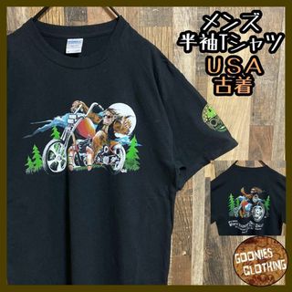 アニマル マウンテン アメリカンバイク バックプリント Tシャツ USA古着(Tシャツ/カットソー(半袖/袖なし))