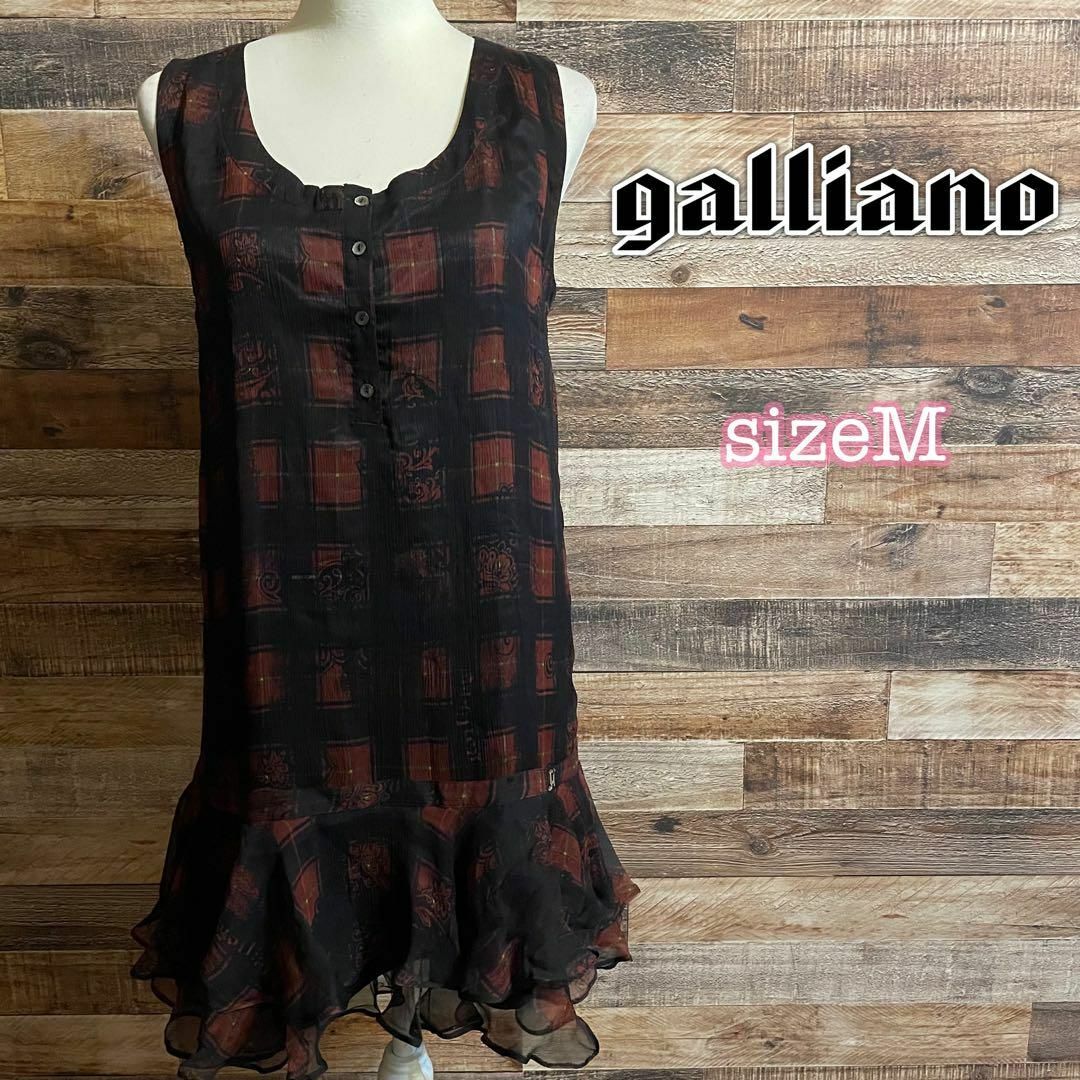 GALLIANO(ガリアーノ)のガリアーノ　チェック　花柄　ワンピース膝上丈　レディースM レディースのワンピース(その他)の商品写真