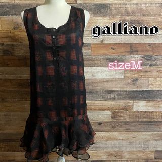 GALLIANO - ガリアーノ　チェック　花柄　ワンピース膝上丈　レディースM