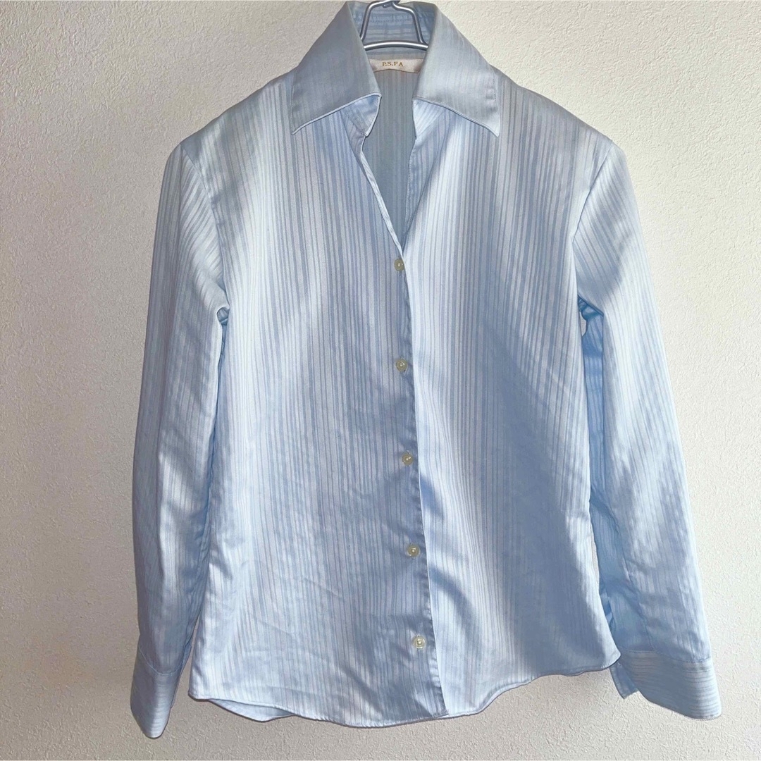 P.S.FA レディース　ノーアイロン　速乾　長袖シャツ　水色サックスストライプ レディースのトップス(シャツ/ブラウス(長袖/七分))の商品写真