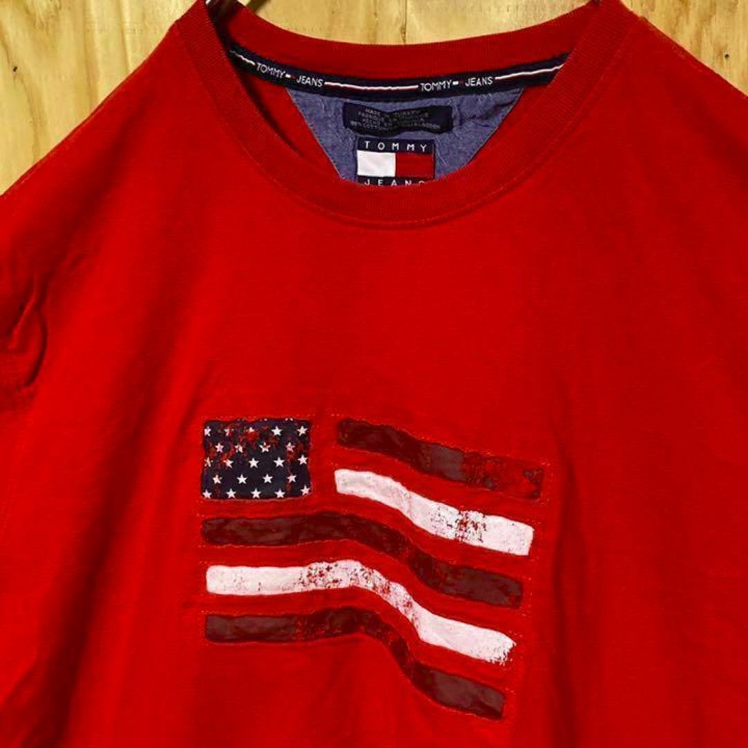 トミーヒルフィガー レッド 赤 国旗 フラッグ 古着 90s 半袖 Tシャツ メンズのトップス(Tシャツ/カットソー(半袖/袖なし))の商品写真