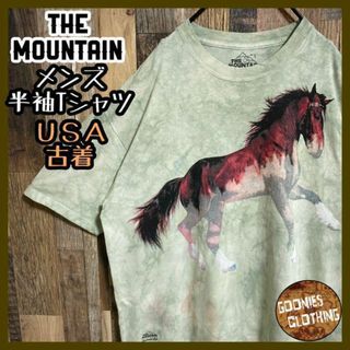 ザマウンテン ホース タイダイ染め 馬 Tシャツ グリーン USA古着 緑 半袖(Tシャツ/カットソー(半袖/袖なし))