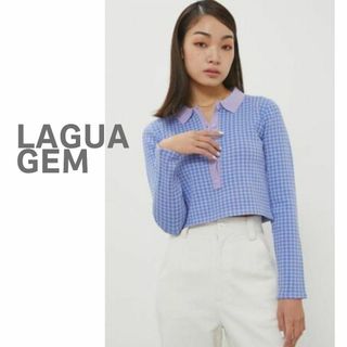 ラグアジェム(LAGUA GEM)のLAGUA GEM ラグアジェム　セーター　ポロ　ニット　千鳥柄　青　紫　ブルー(ニット/セーター)