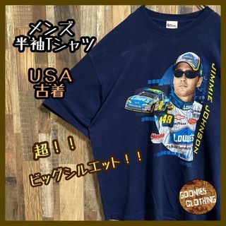 メンズ 半袖 Tシャツ 紺 ビッグシルエット 人 車 USA古着 90s(Tシャツ/カットソー(半袖/袖なし))