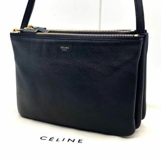 セリーヌ(celine)の【極美品】セリーヌ　トリオ　スモール　ショルダーバッグ  ラムレザー　旧ロゴ　黒(ショルダーバッグ)