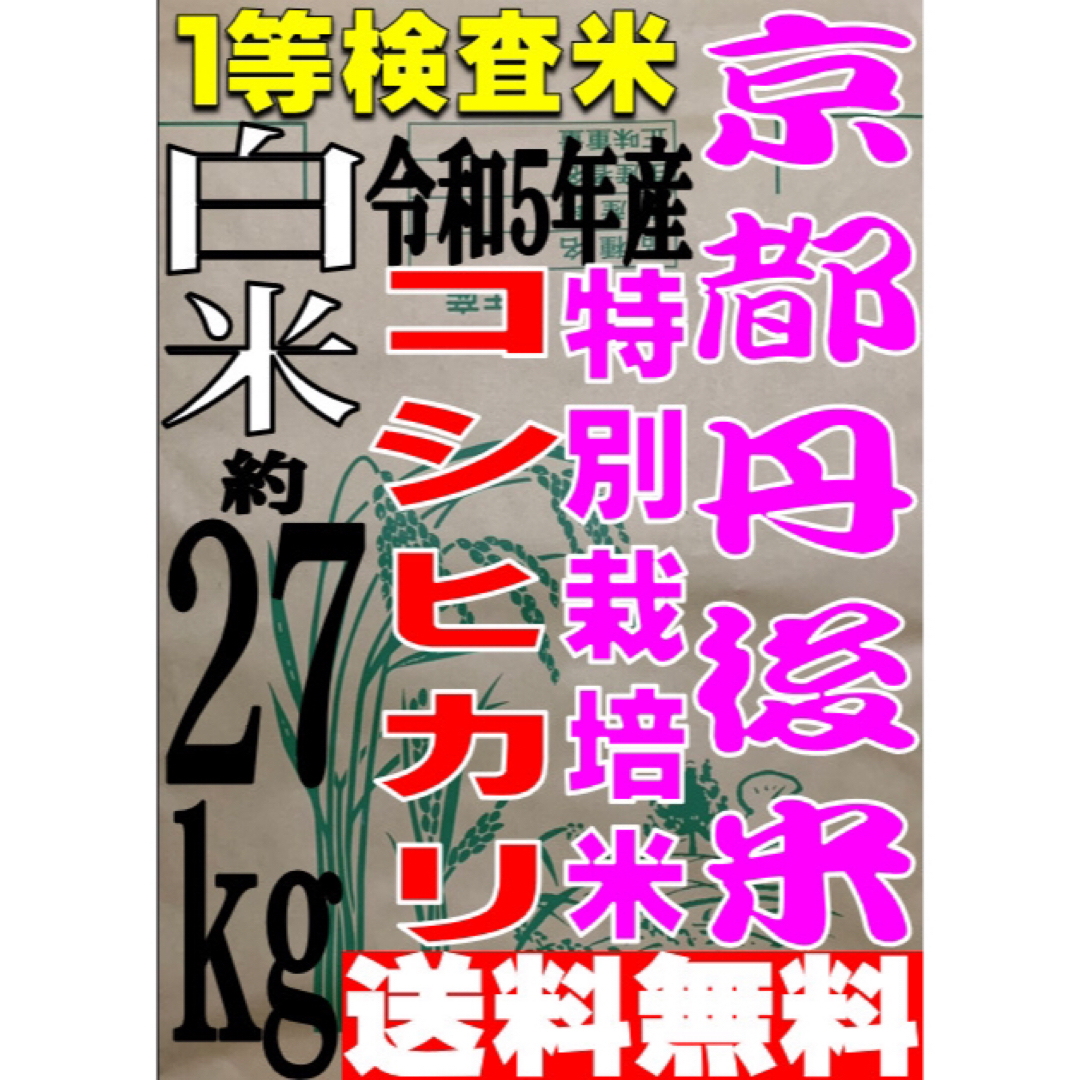 送料無料 一等検査 白米 新米令和5年産 京都 丹後 米 コシヒカリ 約27kg 食品/飲料/酒の食品(米/穀物)の商品写真