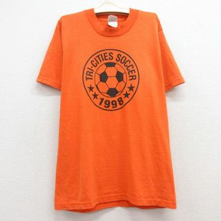 フルーツオブザルーム(FRUIT OF THE LOOM)の古着 フルーツオブザルーム 半袖 ビンテージ Tシャツ キッズ ボーイズ 子供服 90年代 90s サッカー クルーネック USA製 オレンジ 24apr12(シャツ/カットソー)