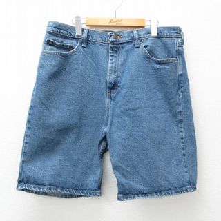 ラングラー(Wrangler)のW38★古着 ラングラー Wrangler ショート パンツ ショーツ メンズ 紺 ネイビー デニム 24apr12 中古 ボトムス 短パン ショーパン ハーフ(ワークパンツ/カーゴパンツ)