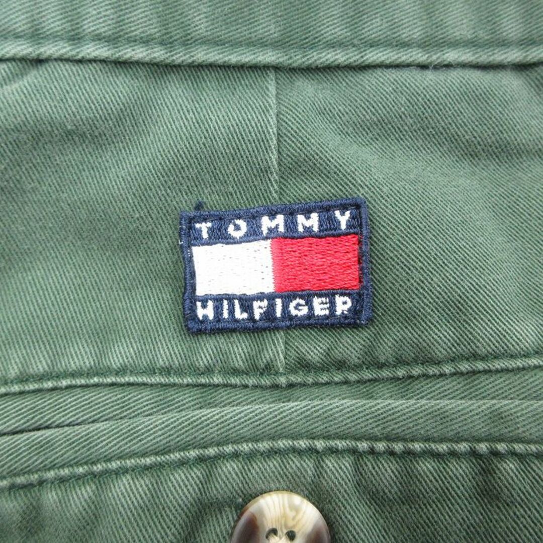 TOMMY HILFIGER(トミーヒルフィガー)のW33★古着 トミーヒルフィガー TOMMY HILFIGER ショート ブランド チノ パンツ ショーツ チノパン メンズ 90年代 90s ワンポイントロゴ コットン 緑 グリーン 24apr12 中古 ボトムス 短パン ショーパン メンズのパンツ(ワークパンツ/カーゴパンツ)の商品写真