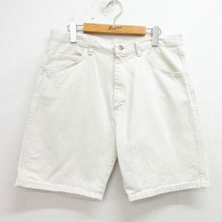 W33★古着 ラングラー Wrangler ショート パンツ ショーツ メンズ 白 ホワイト デニム 24apr12 中古 ボトムス 短パン ショーパン ハーフ