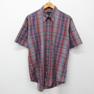 L★古着 半袖 シャツ メンズ 90年代 90s ボタンダウン 紫他 パープル チェック 24apr12 中古 トップス(シャツ)