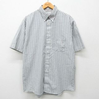 XL★古着 アロー 半袖 シャツ メンズ 90年代 90s USA製 白他 ホワイト ストライプ 24apr12 中古 トップス