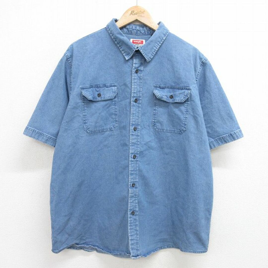 Wrangler(ラングラー)のXL★古着 ラングラー Wrangler 半袖 シャツ メンズ 大きいサイズ 紺 ネイビー デニム 24apr12 中古 トップス メンズのトップス(シャツ)の商品写真