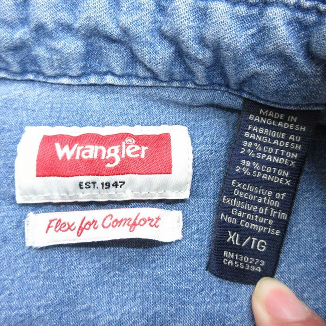 Wrangler(ラングラー)のXL★古着 ラングラー Wrangler 半袖 シャツ メンズ 大きいサイズ 紺 ネイビー デニム 24apr12 中古 トップス メンズのトップス(シャツ)の商品写真