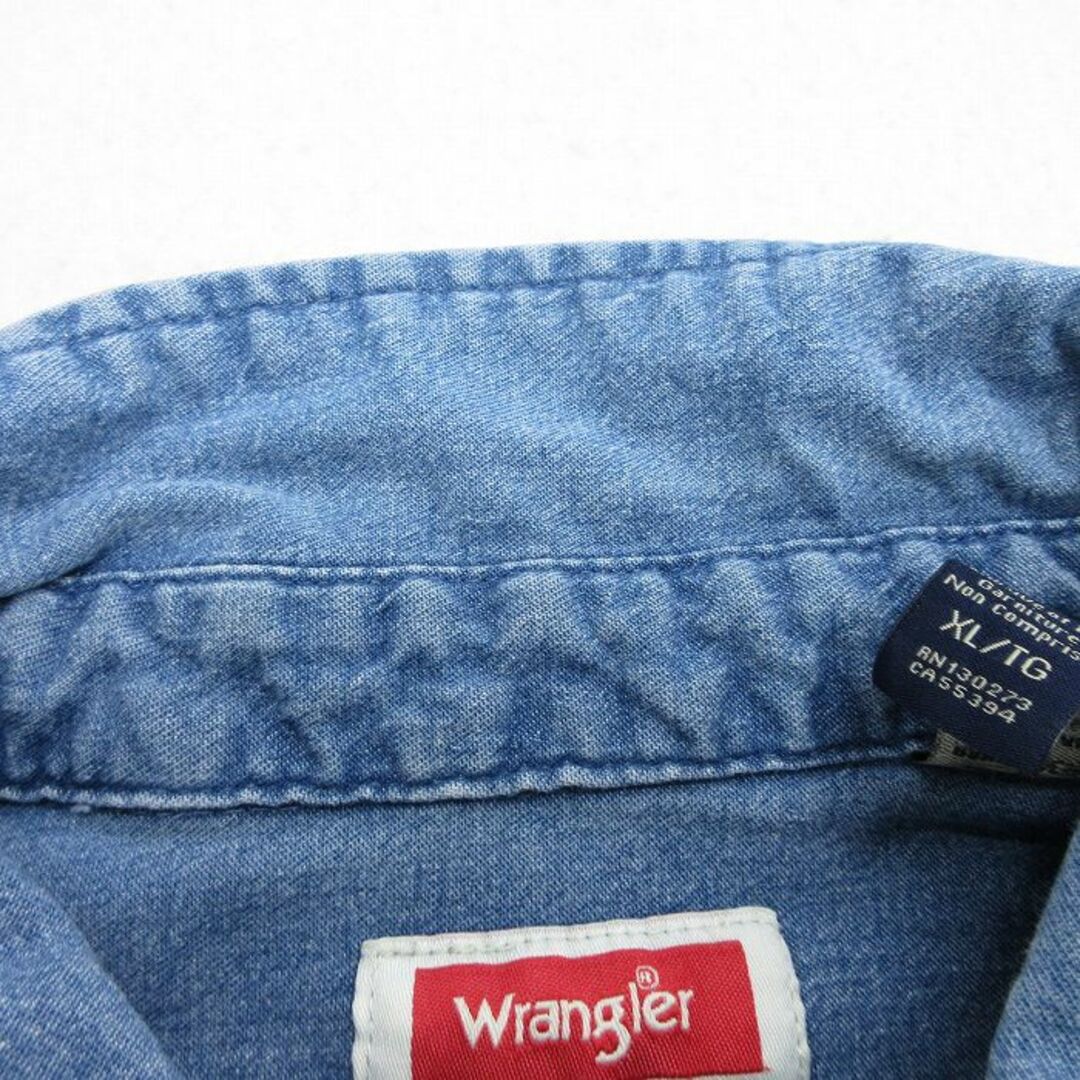 Wrangler(ラングラー)のXL★古着 ラングラー Wrangler 半袖 シャツ メンズ 大きいサイズ 紺 ネイビー デニム 24apr12 中古 トップス メンズのトップス(シャツ)の商品写真