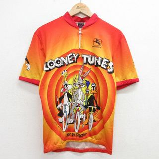 M★古着 半袖 サイクリング シャツ メンズ 90年代 90s ルーニーテューンズ LOONEY TUNES バックスバニー トゥイーティ シルベスター 両面プリント イタリア製 オレンジ他 24apr12 中古 トップス(シャツ)