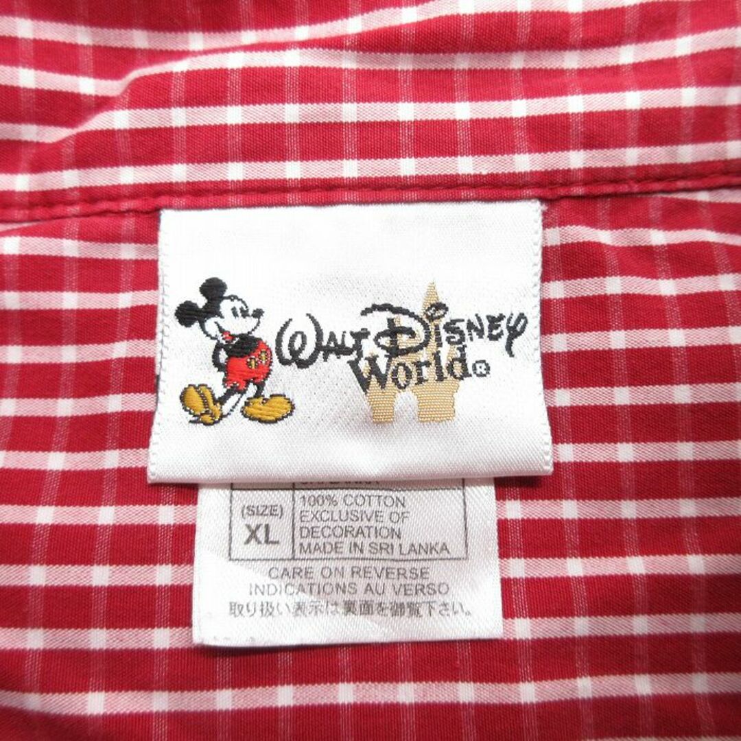 Disney(ディズニー)のXL★古着 半袖 シャツ メンズ 00年代 00s ディズニー DISNEY ミッキー MICKEY MOUSE 大きいサイズ ロング丈 コットン ボタンダウン エンジ他 チェック 【spe】 24apr12 中古 トップス メンズのトップス(シャツ)の商品写真