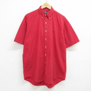 ラルフローレン(Ralph Lauren)のXL★古着 ラルフローレン Ralph Lauren 半袖 ブランド シャツ メンズ 90年代 90s ワンポイントロゴ BLAKE コットン ボタンダウン 赤他 レッド チェック 24apr12 中古 トップス(シャツ)