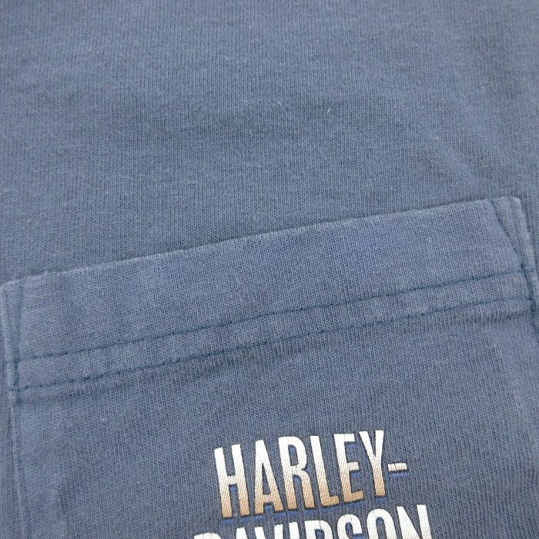 Harley Davidson(ハーレーダビッドソン)のXL★古着 ハーレーダビッドソン Harley Davidson 半袖 ビンテージ Tシャツ メンズ 00年代 00s ペンシルベニア 胸ポケット付き 大きいサイズ ロング丈 コットン ヘンリーネック USA製 薄紺 ネイビー 24apr12 中古 メンズのトップス(Tシャツ/カットソー(半袖/袖なし))の商品写真