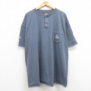 XL★古着 ハーレーダビッドソン Harley Davidson 半袖 ビンテージ Tシャツ メンズ 00年代 00s ペンシルベニア 胸ポケット付き 大きいサイズ ロング丈 コットン ヘンリーネック USA製 薄紺 ネイビー 24apr12 中古