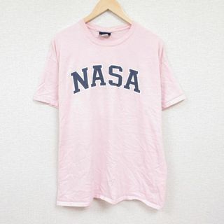 XL★古着 MVスポーツ 半袖 Tシャツ メンズ NASA 大きいサイズ コットン クルーネック 薄ピンク 24apr12 中古(Tシャツ/カットソー(半袖/袖なし))