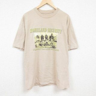 XL★古着 半袖 Tシャツ メンズ 国土安全保障 大きいサイズ クルーネック 薄ベージュ カーキ 24apr12 中古(Tシャツ/カットソー(半袖/袖なし))