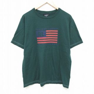 ラルフローレン(Ralph Lauren)のL★古着 ラルフローレン Ralph Lauren ポロジーンズ 半袖 ブランド Tシャツ メンズ ビッグロゴ コットン クルーネック 緑 グリーン 24apr12 中古(Tシャツ/カットソー(半袖/袖なし))