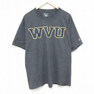 チャンピオン(Champion)のXL★古着 チャンピオン Champion 半袖 ブランド Tシャツ メンズ WVU クルーネック 濃グレー 霜降り 24apr12 中古(Tシャツ/カットソー(半袖/袖なし))