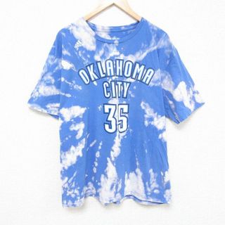 アディダス(adidas)のXL★古着 アディダス adidas 半袖 ブランド Tシャツ メンズ NBA オクラホマシティサンダー ケビンデュラント 35 コットン クルーネック 水色他 ブリーチ加工 バスケットボール 24apr12 中古(Tシャツ/カットソー(半袖/袖なし))