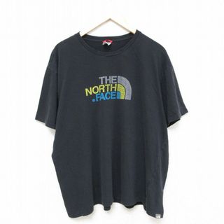 ノースフェイス(North Face)のXL★古着 ノースフェイス THE NORTH FACE 半袖 ブランド Tシャツ メンズ ビッグロゴ 大きいサイズ コットン クルーネック 黒 ブラック 24apr12 中古(Tシャツ/カットソー(半袖/袖なし))