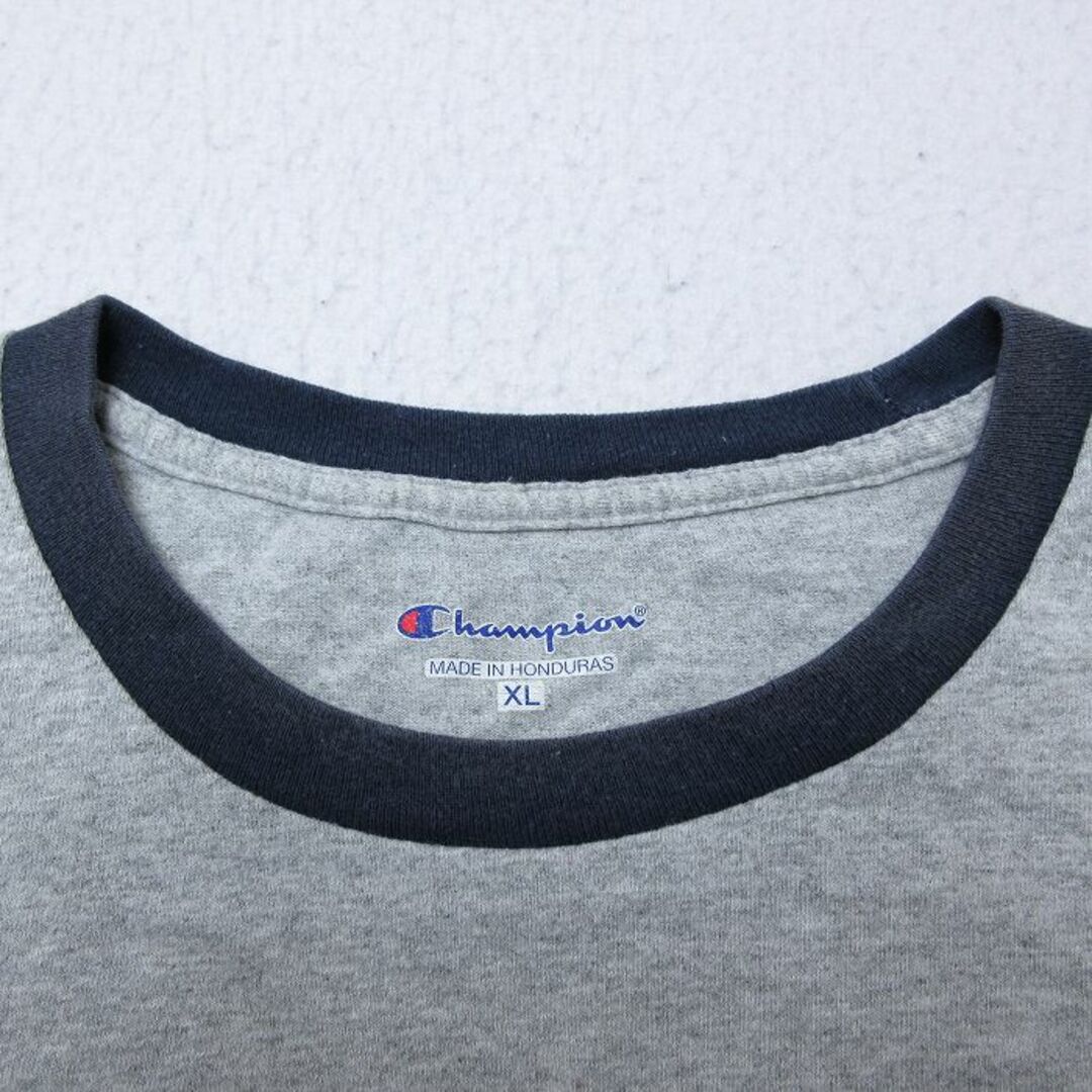 Champion(チャンピオン)のXL★古着 チャンピオン Champion 半袖 ブランド Tシャツ メンズ ワンポイントロゴ クルーネック グレー リンガー 霜降り 24apr12 中古 メンズのトップス(Tシャツ/カットソー(半袖/袖なし))の商品写真