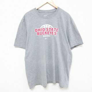 ナイキ(NIKE)のXL★古着 ナイキ NIKE 半袖 ブランド Tシャツ メンズ オハイオステート バックアイズ バスケットボール 大きいサイズ クルーネック グレー 霜降り 24apr12 中古(Tシャツ/カットソー(半袖/袖なし))