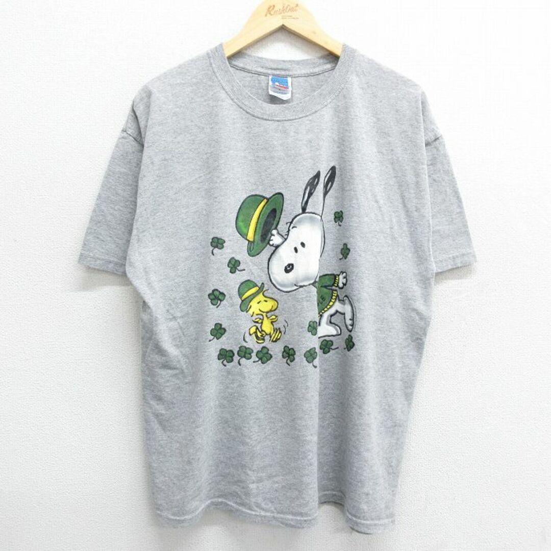 SNOOPY(スヌーピー)のXL★古着 半袖 ビンテージ Tシャツ メンズ 00年代 00s ピーナッツ スヌーピー SNOOPY クルーネック グレー 霜降り 【spe】 24apr12 中古 メンズのトップス(Tシャツ/カットソー(半袖/袖なし))の商品写真