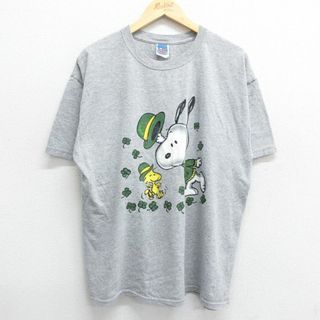 スヌーピー(SNOOPY)のXL★古着 半袖 ビンテージ Tシャツ メンズ 00年代 00s ピーナッツ スヌーピー SNOOPY クルーネック グレー 霜降り 【spe】 24apr12 中古(Tシャツ/カットソー(半袖/袖なし))