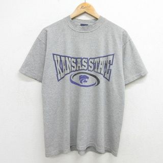 L★古着 半袖 ビンテージ Tシャツ メンズ 00年代 00s カンザス メッシュ地 クルーネック USA製 グレー 霜降り 24apr12 中古(Tシャツ/カットソー(半袖/袖なし))